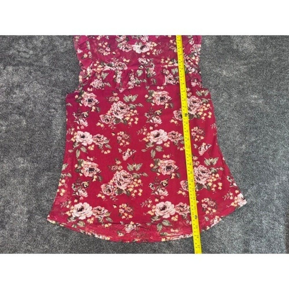 Crave Fame by Almost Famous Womens Floral Ruffle Sleeveless Blouse Red M - Picture 3 of 5